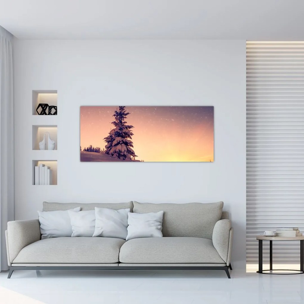 Tablou cu copac înzăpezit pe luncă (120x50 cm)