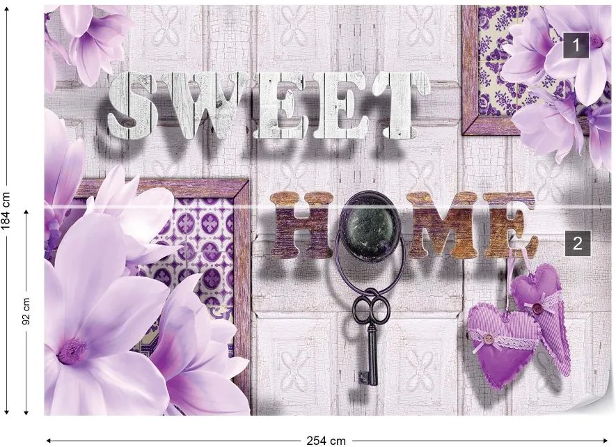 GLIX Fototapet - Sweet Home Flowers Vintage Design Purple Vliesová tapeta  - 254x184 cm