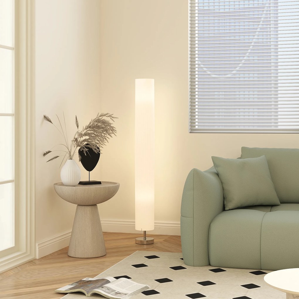 HOMCOM Lampă lampadaire coloană pe picior modernă lumină tamizată 40 W 14L x 14l x 120H cm oțel inoxidabil alb | Aosom Romania