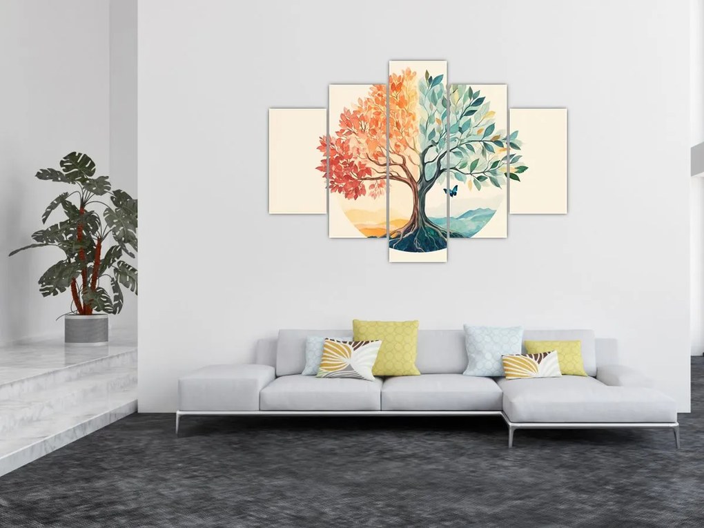 Tablou – Arbore dual cu fluture (150x105 cm)
