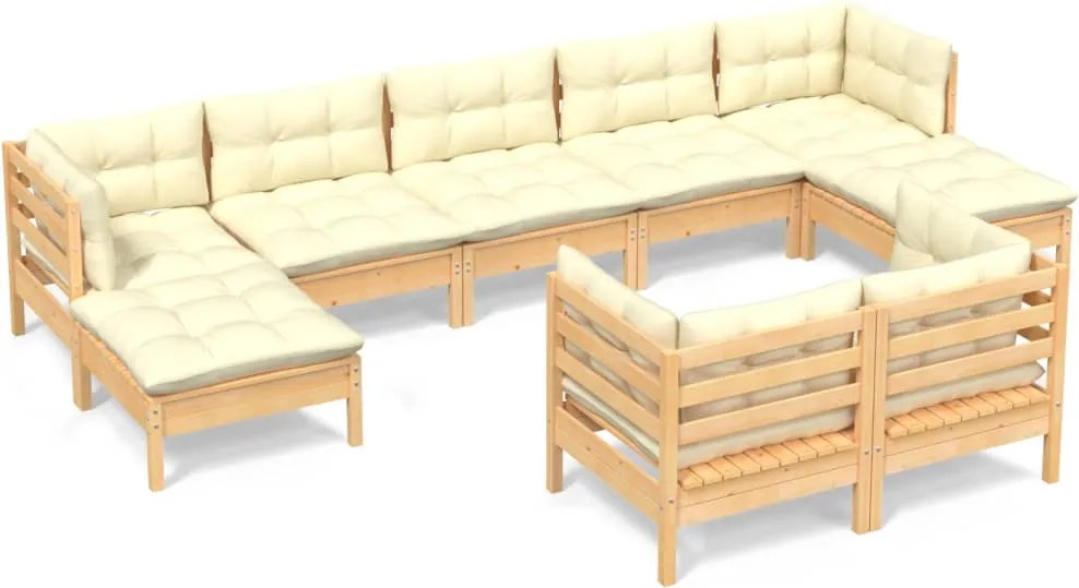 vidaXL Set mobilier grădină cu perne crem, 9 piese, lemn masiv de pin