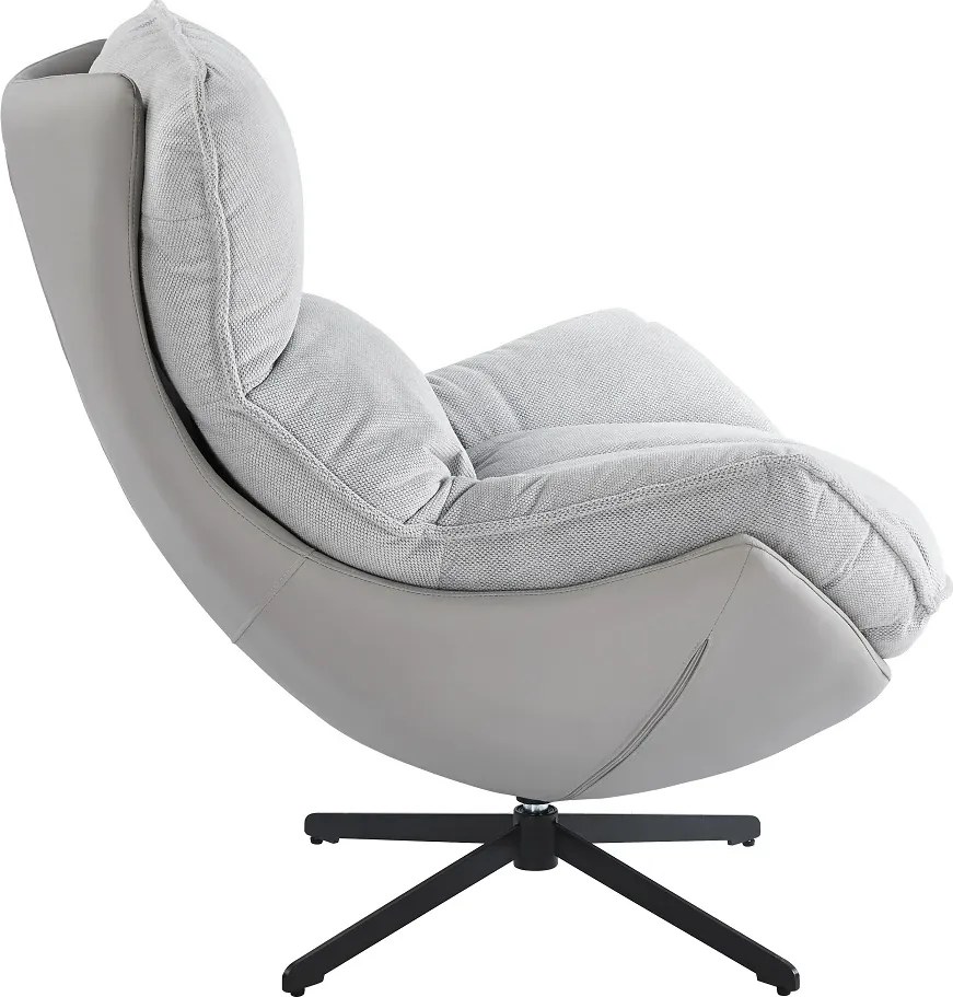Fotoliu Lounge Rotativ 360° cu Pernă Extra Confort, Tapiterie Linen + PU, Bază Metalică Neagră, Design Modern, Gri