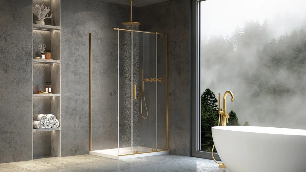 Cabina de dus dreptunghiulara Rea Montana cu usa culisanta 140x90 auriu periat