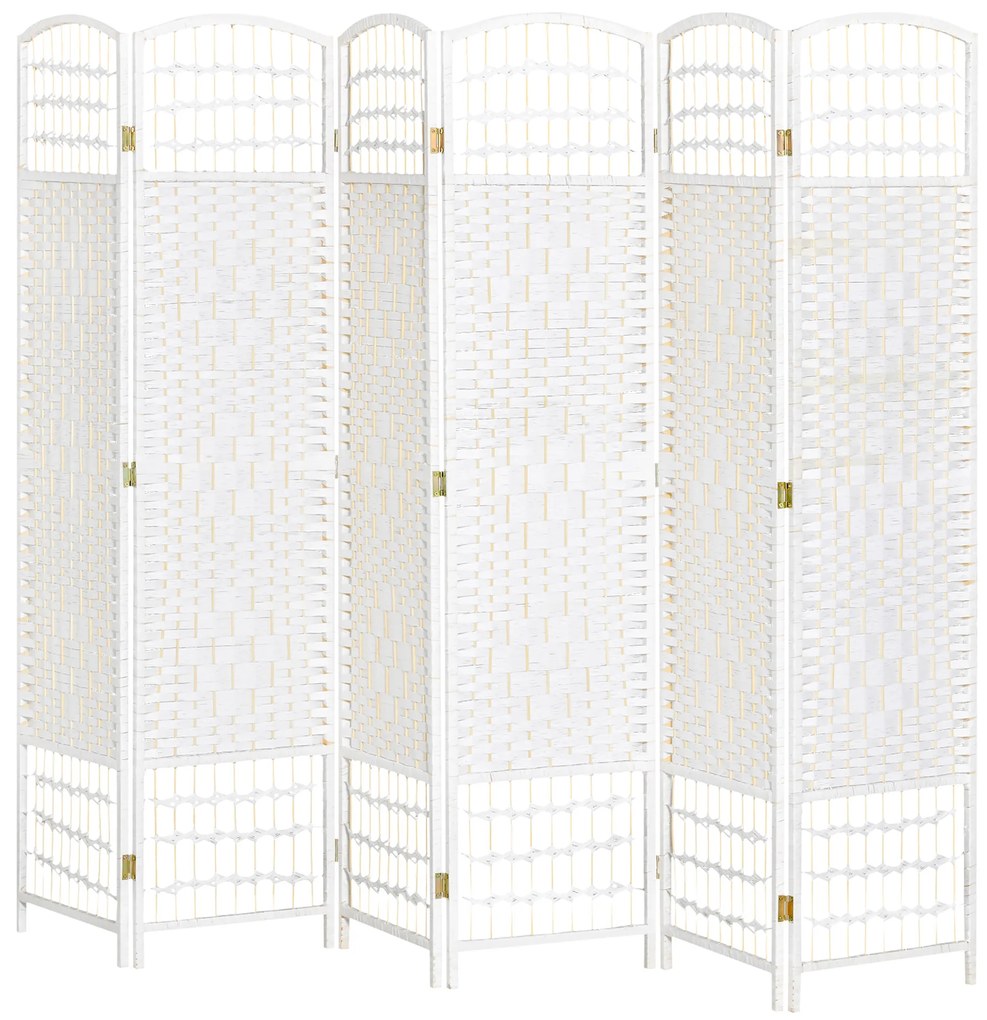 HOMCOM, Paravan interior, 6 panouri pliabile, 242L x 170H cm, lemn de plop, bambus, fibre de hârtie împletită, alb pai | Aosom Romania