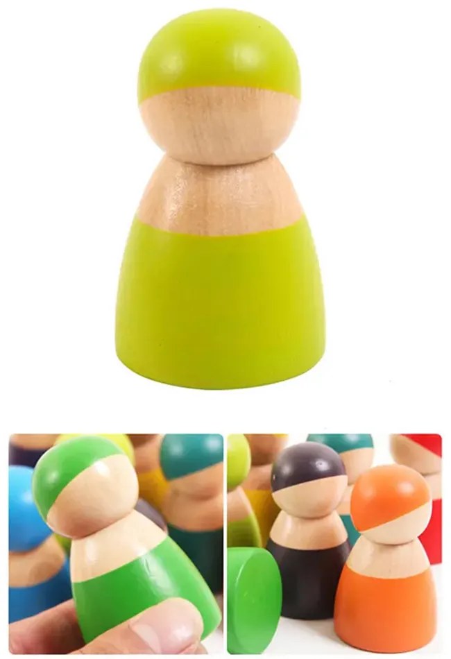 12 figurine Montessori colorate din lemn