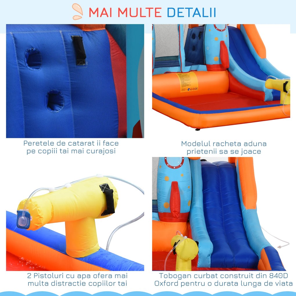 Outsunny Castel Gonflabil pentru Copii Piscina cu Tobogan si Trambulina, Pompa Electrica, 370x270x185cm, Multicolor | Aosom Romania