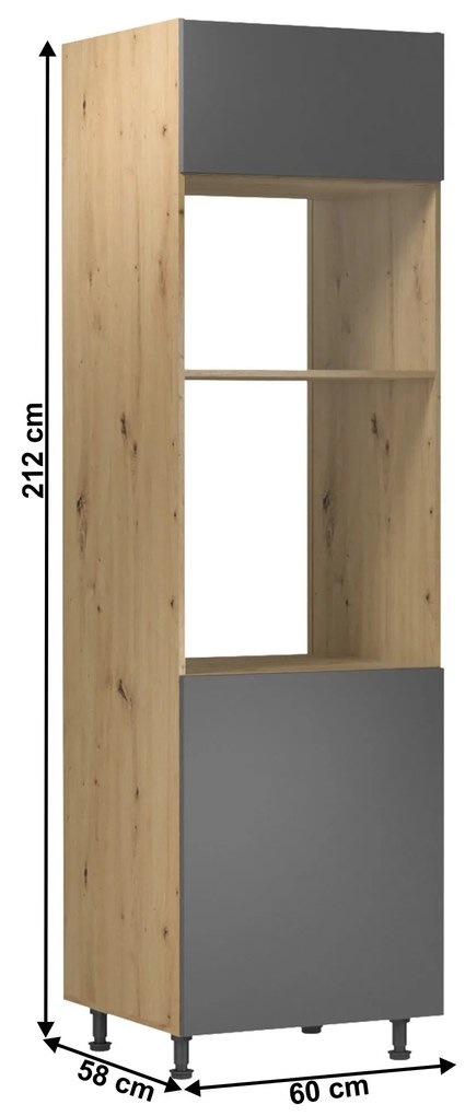 Dulap înalt de bucătărie pentru electrocasnice încorporate D60PM Langari (stejar artisan + gri mat). 1016898