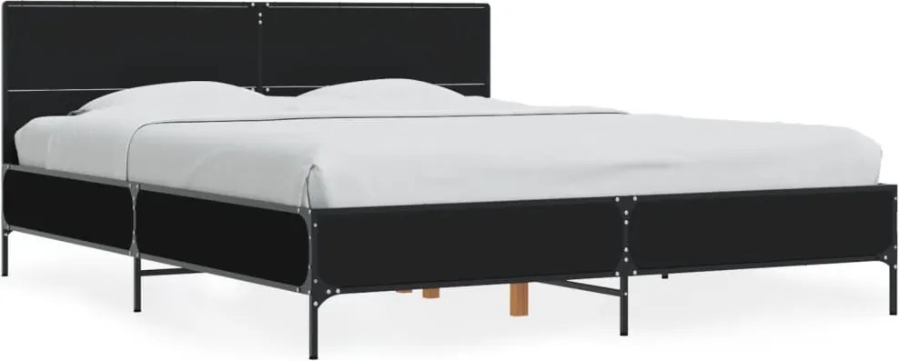 vidaXL Cadru de pat, negru, 150x200 cm, lemn prelucrat și metal