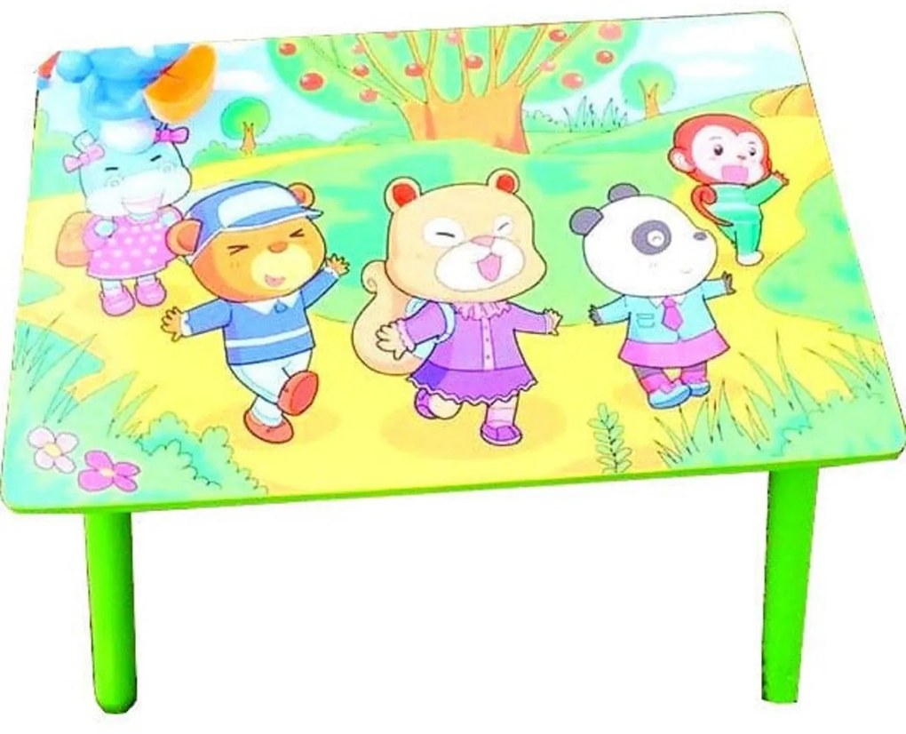Masuta copii din MDF cu doua scaune Novokids™ My first table, dimensiuni 59X39X40, suprafata lucioasa, Verde
