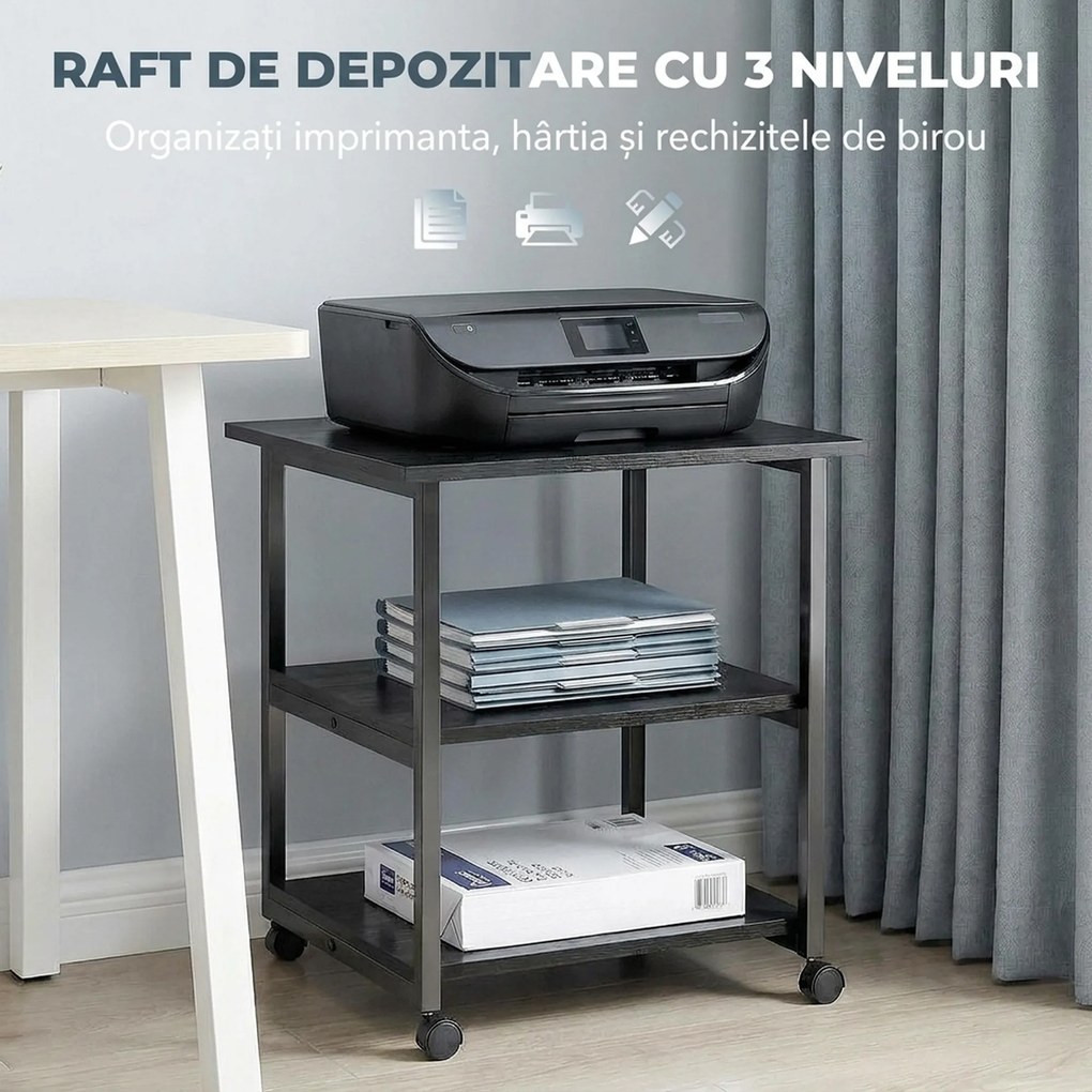 HOMCOM Suport Imprimantă cu Raft de Depozitare, 50x50x52.5 cm, Alb | Aosom Romania