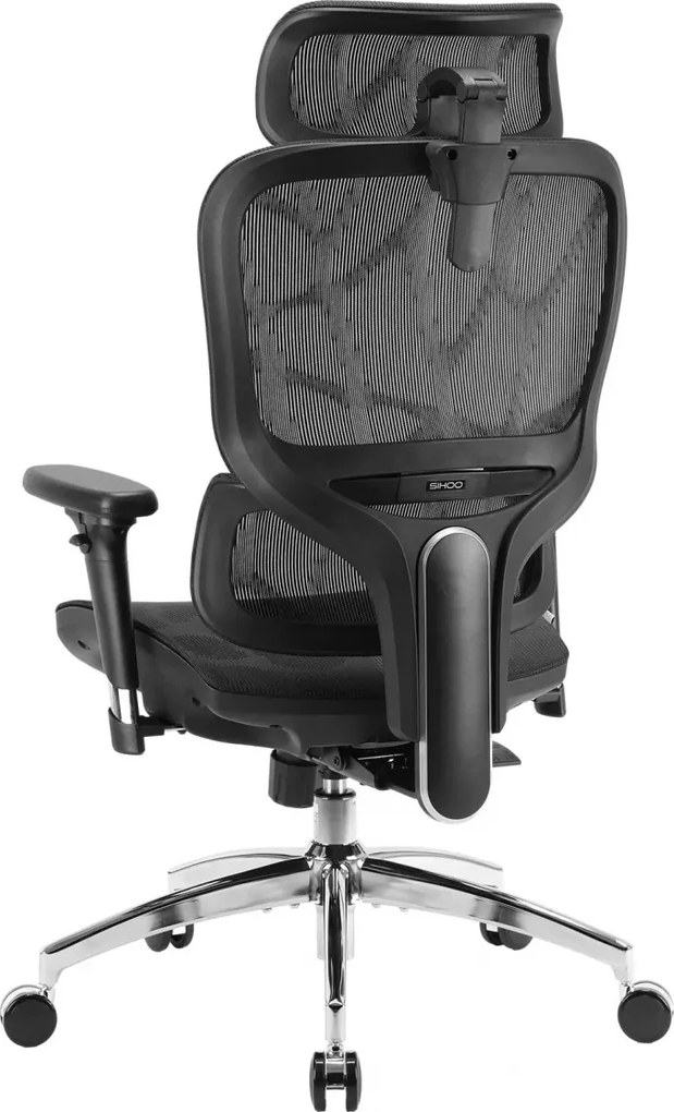 RESIGILAT- Scaun ergonomic SIHOO M56B-V2-M101, Suport Lombar Dinamic 3D, Tetieră 3D, Cotiere 3D, Înclinare 125°, Bază Metalică Cromată, Mesh, Negru