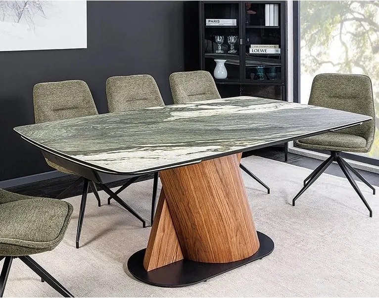 Masa extensibila ceramica gri taupe, furnir lemn de nuc ELEMENTS 180-260cm