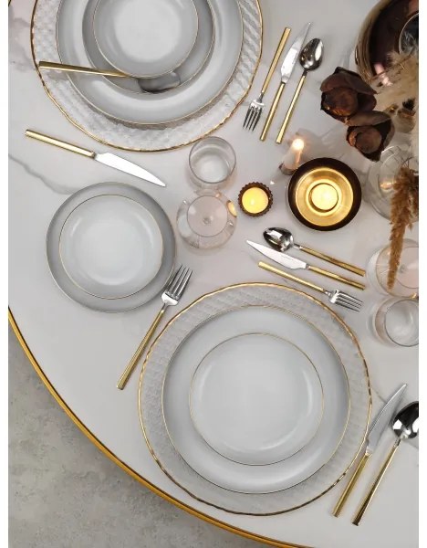 Set de masă, 24 piese, porțelan alb cu accente aurii