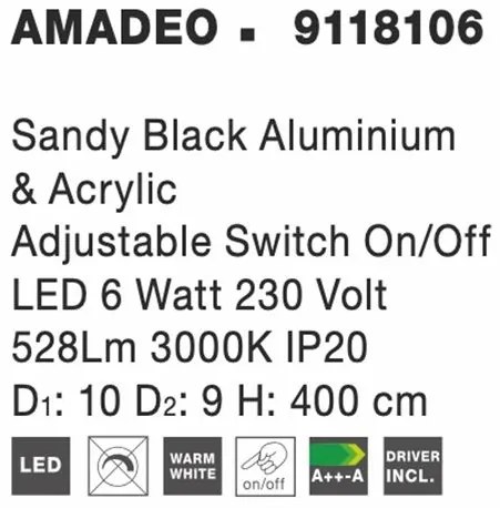 Aplica tip pendul LED design modern Amadeo neagra NVL-9118106