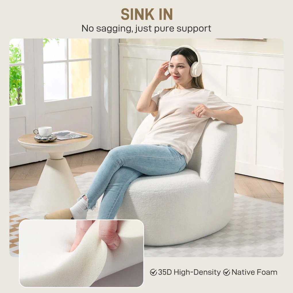 HOMCOM Fotoliu pentru Living în Stil Modern cu Spătar Ergonomic Crem | Aosom Romania