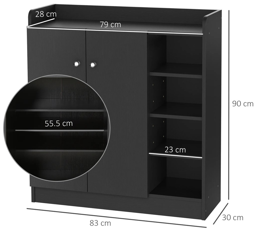 HOMCOM Dulap pentru Pantofi, Organizator Încălțăminte cu Design Compact, 83x30x90 cm, Negru | Aosom Romania