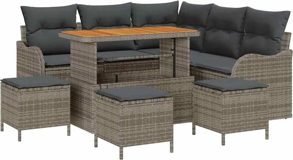 vidaXL Set de canapele pentru grădină cu pernă cu depozitare 9 pcs Gri