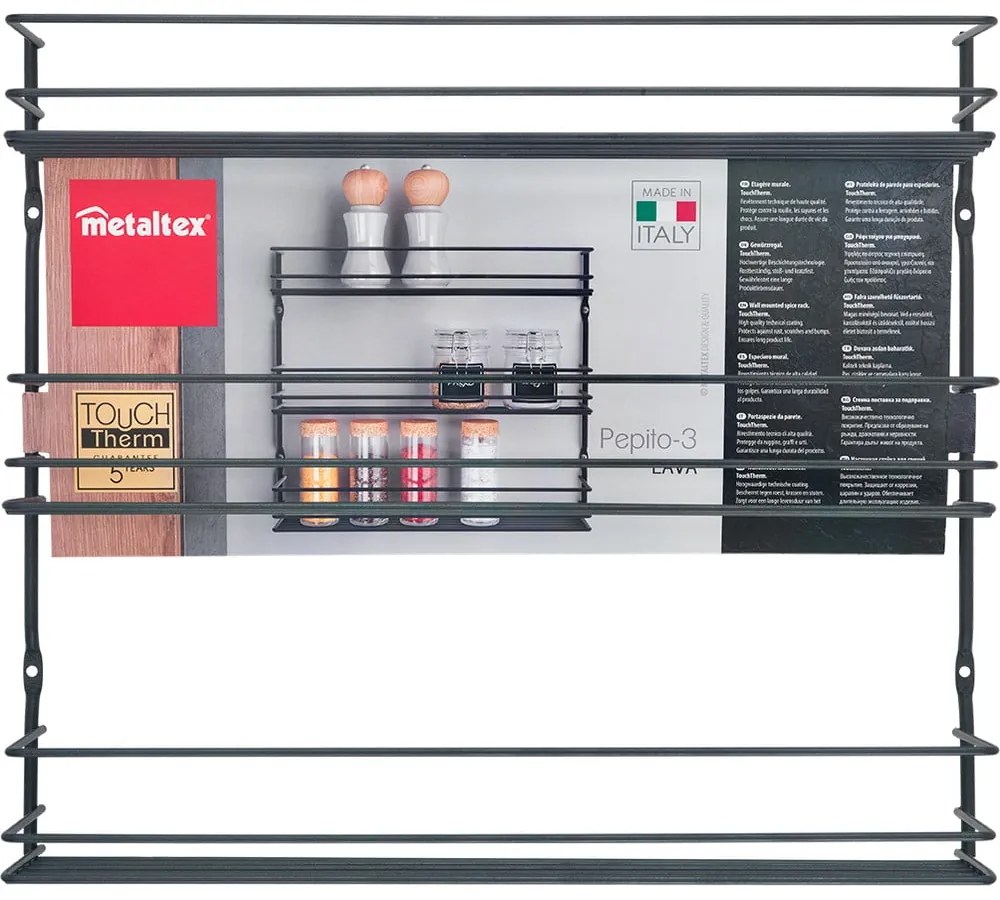 Organizator pentru mirodenii, de montat pe perete, din oțel inoxidabil Pepito – Metaltex