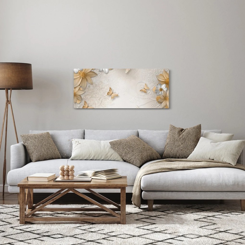 Tablou - Flori cu fluturi (120x50 cm)