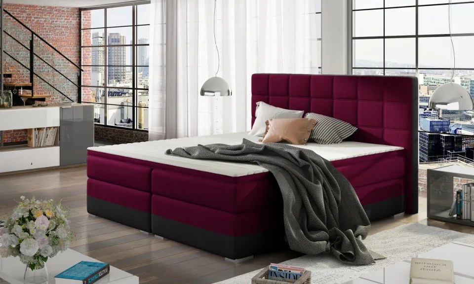 Pat boxspring, tapitat, 140x200 cm, Damaso, Eltap (Culoare: Bordeaux / Negru)