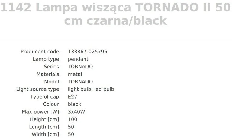 Pendul design modern Tornado II negru 50cm