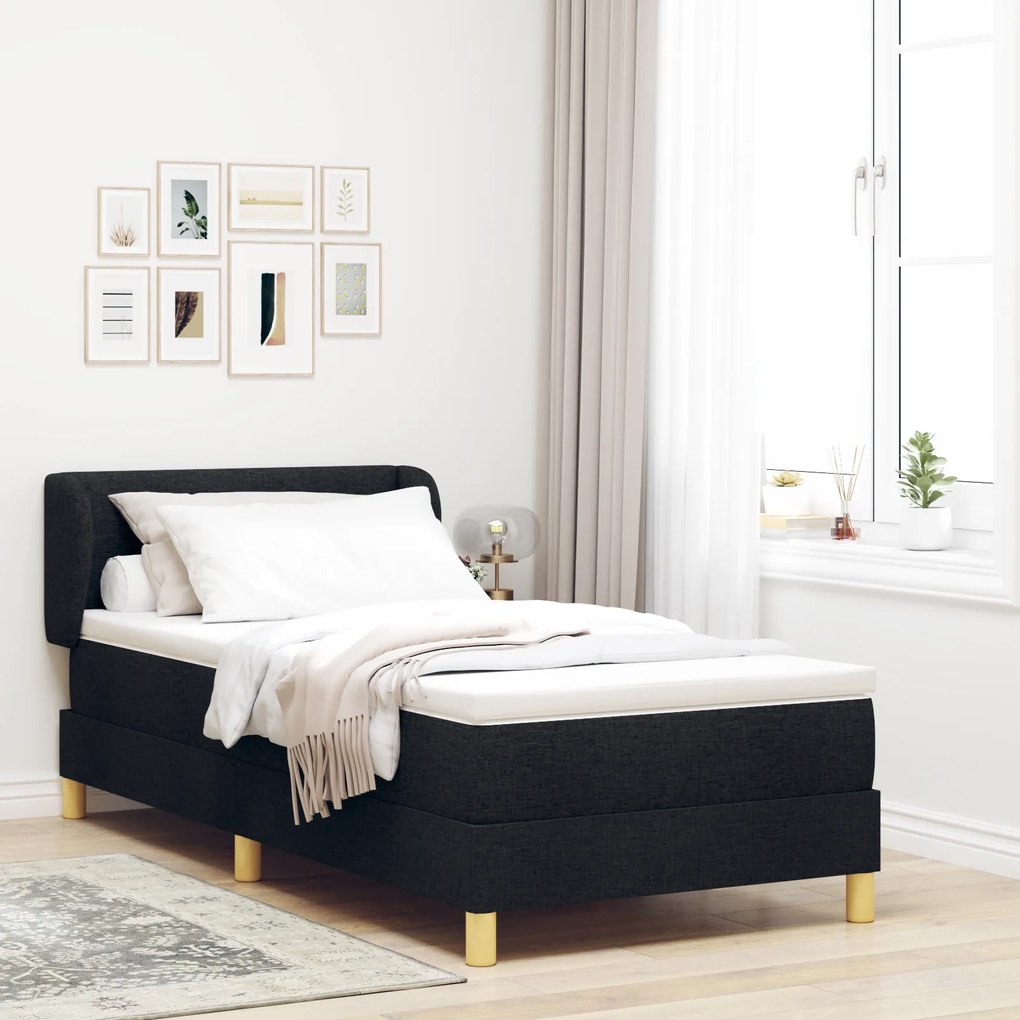 vidaXL Pat cu arcuri cu saltea cu headboard Negru 90 x 190 cm țesătură