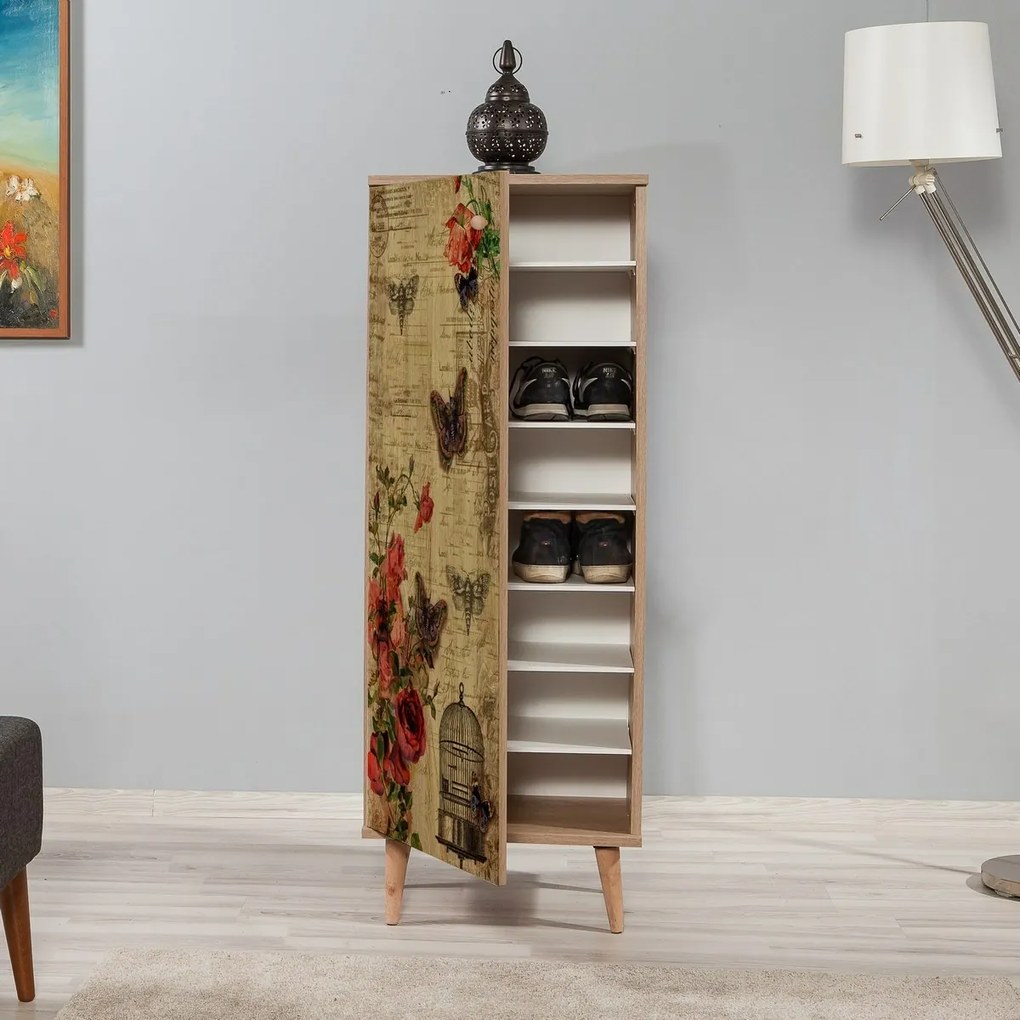 Dulap pentru pantofi Mega Sonoma Oak Roses