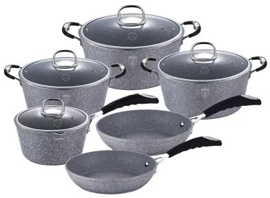 Set oale si tigai marmorate (10 piese) din aluminiu forjat Gray Stone Touch Line Berlinger Haus BH 1170N