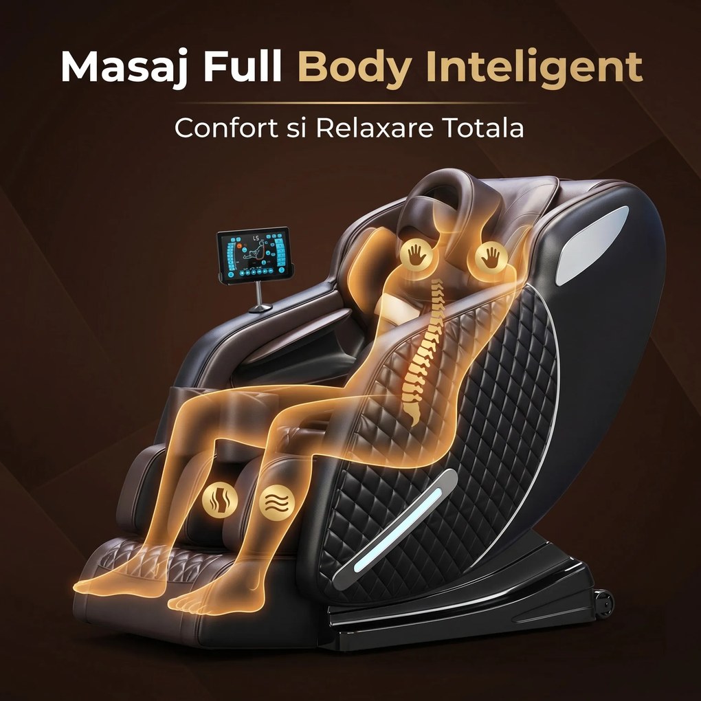 Fotoliu de masaj full body cu AI Voice, sina SL-Track si airbag 360, Negru
