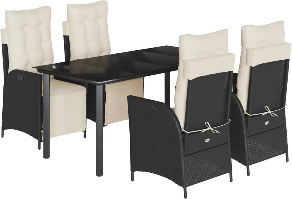 vidaXL Set mobilier de grădină cu perne, 5 piese, negru, poliratan