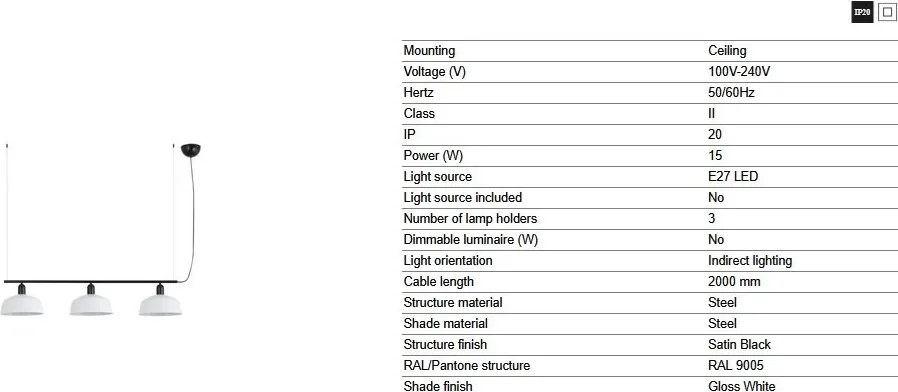 Lustra suspendata metal TATAWIN M 3L negru, alb