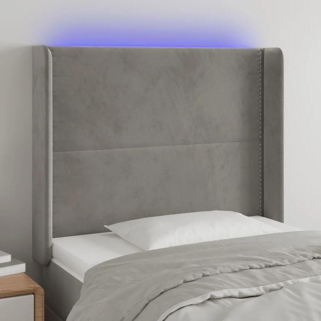 3123950 vidaXL Tăblie de pat cu LED, gri deschis, 103x16x118/128 cm, catifea