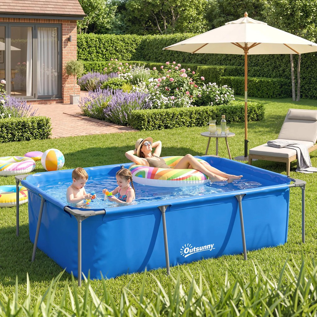 Outsunny Piscină dreptunghiulară cu structură metalică și pompă de filtrare, 260 x 181 x 67 cm, Albastru | Aosom Romania