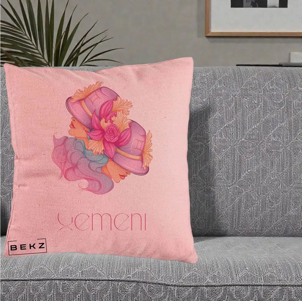 Perna Personalizata Zodie Gemeni, 40x40 cm, Roz, Husa Detasabila, Perna Inclusa, BEKZ®