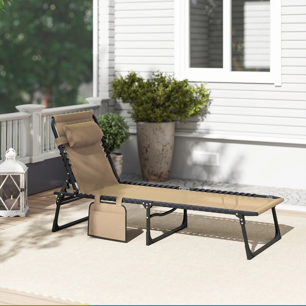 Outsunny Portable Sun Lounger, Folding Camping Bed 5-position Adjustable Grey | Aosom Romania