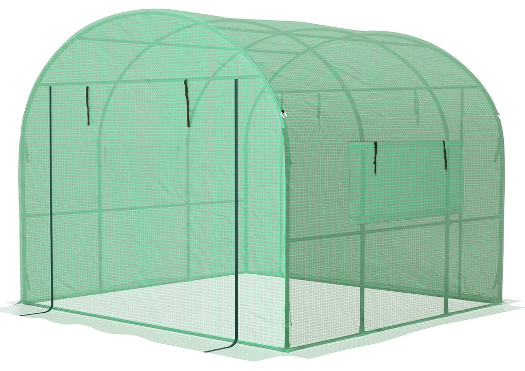 Outsunny Seră de grădină sera tunel de grădină 6m² PE Densitate înaltă 135 g/m², cu 2 uși cu fermoar 300 x 300 x 200 cm, verde | Aosom Romania