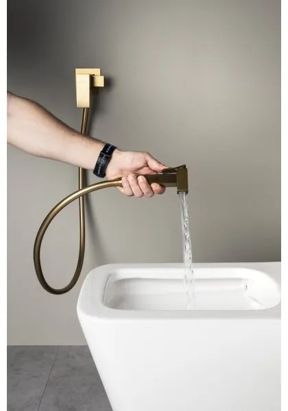 Sapho - Baterie pentru bideu CUBEMIX, cu duș, pentru montaj încastrat, auriu mat