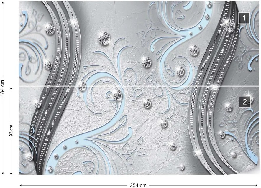 GLIX Fototapet - Ornamental Silver And Blue Swirl Design Vliesová tapeta  - 254x184 cm