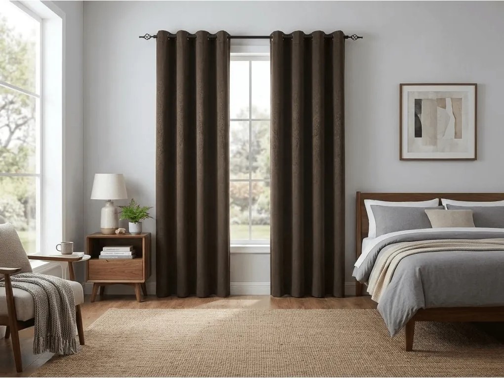 Draperie opaca DUNES VELVET 140x250 cm, maro Agatat: Inele metalice