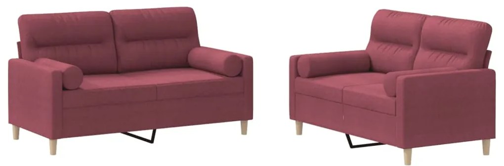 3201590 vidaXL Set canapea cu perne, 2 piese, roșu vin, material textil