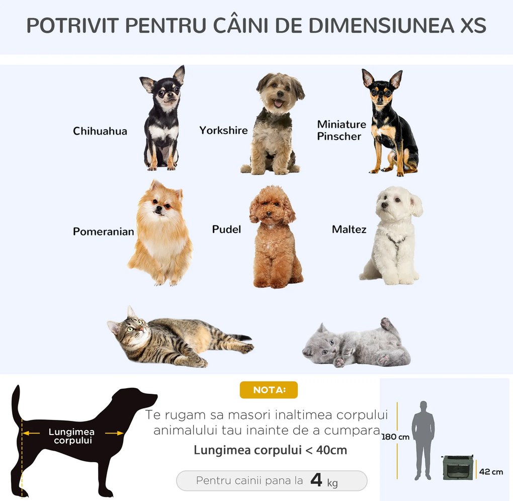 PawHut Geantă de Transport Moale pentru Câini Mini și Pisici, Cușcă de Călătorie cu Pernă Detașabilă, Geantă de Transport și Uși Din Plasă Respirabilă, 60x42x42 cm, Gri | Aosom Romania