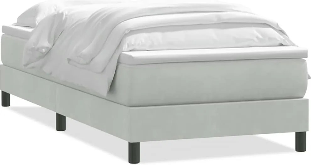 vidaXL Pat box spring cu saltea, gri deschis, 90x220 cm, catifea