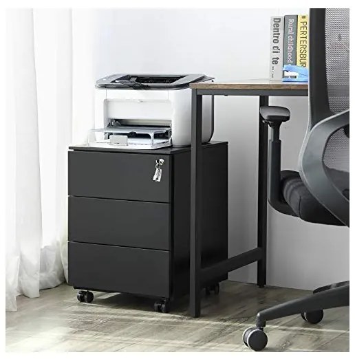 Dulap inchidere cu cheie, Songmics, 39 x 45 x 55 cm, 3 sertare, OFC63BK, Negru