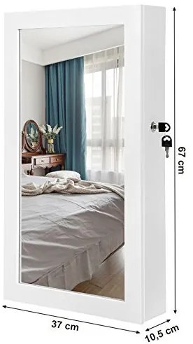 Dulap de bijuterii pentru perete, Songmics, Oglinda, JBC51W, 10.5 x 37 x 67 cm