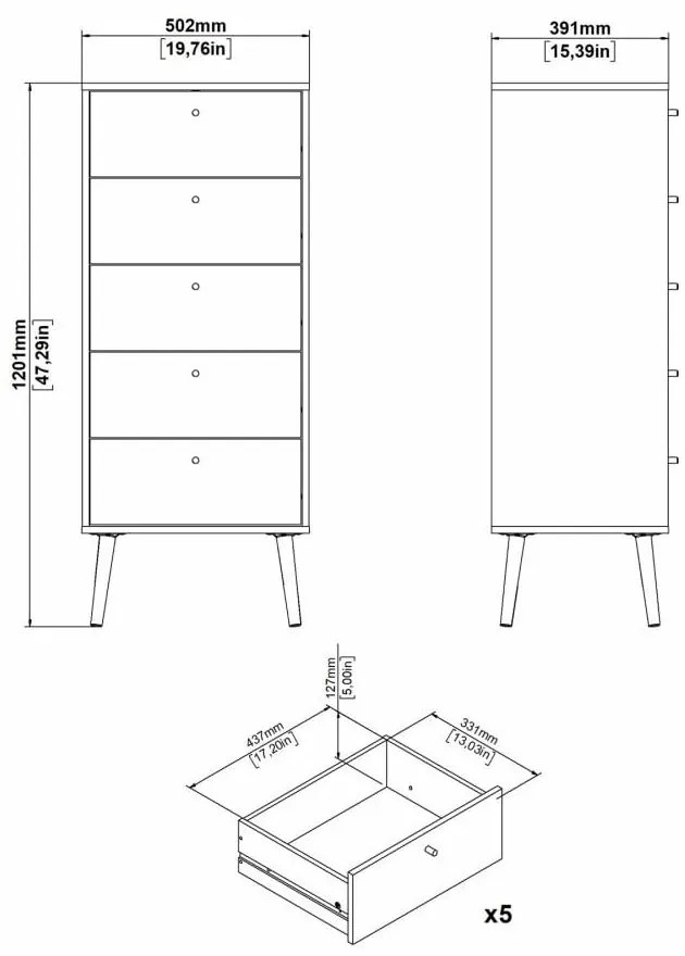 Comodă albă înaltă 50x120 cm Bodo – Tvilum