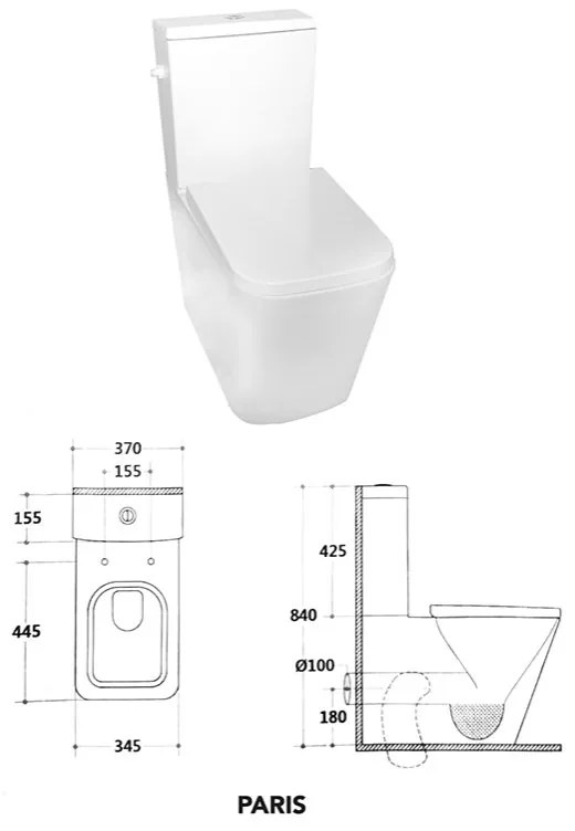 Set vas WC Fluminia, Paris, stativ, BTW, rimless cu rezervor si capac soft-close si easy off inclus