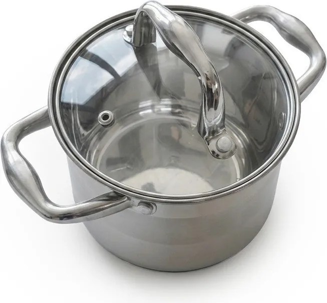 Oala adanca Oliver Voltz OV51211E14, 1,5 l, Ø14x12 cm, Capac din sticls, Otel inoxidabil, Inductie, Argintiu
