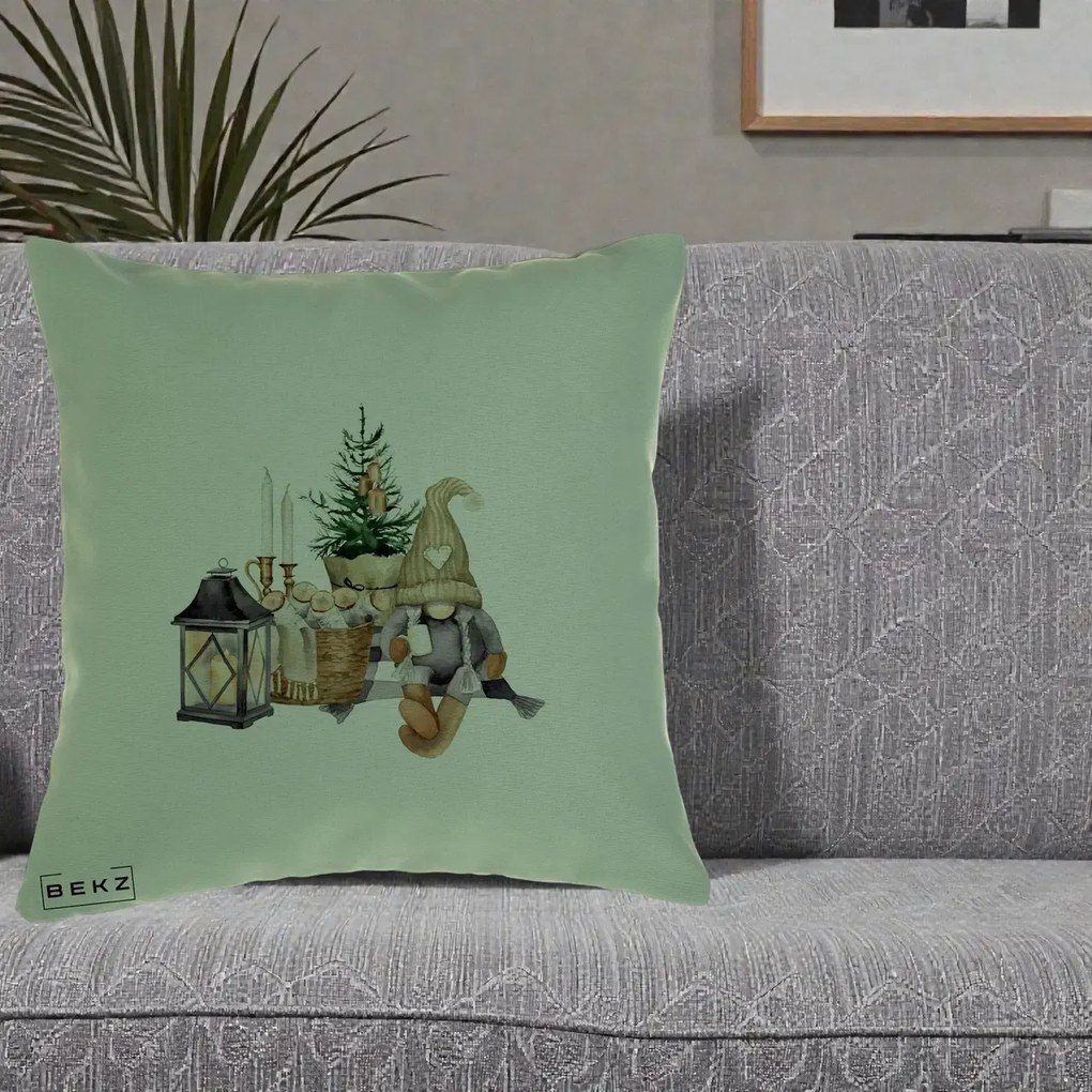 Perna Decorativa Gnom Scandinav cu Felinar, 40x40 cm, Verde, Husa Detasabila, Perna Inclusa, BEKZ®