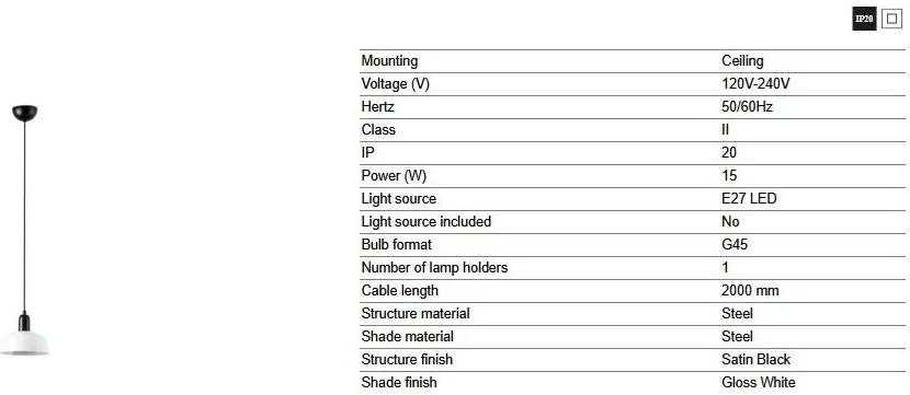 Lustra/Pendul metal TATAWIN S negru, alb