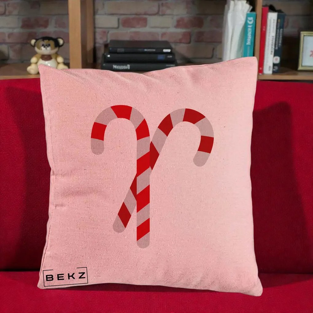 Perna Decorativa Candy Cane de Craciun, 40x40 cm, Roz, Husa Detasabila, Perna Inclusa, BEKZ®
